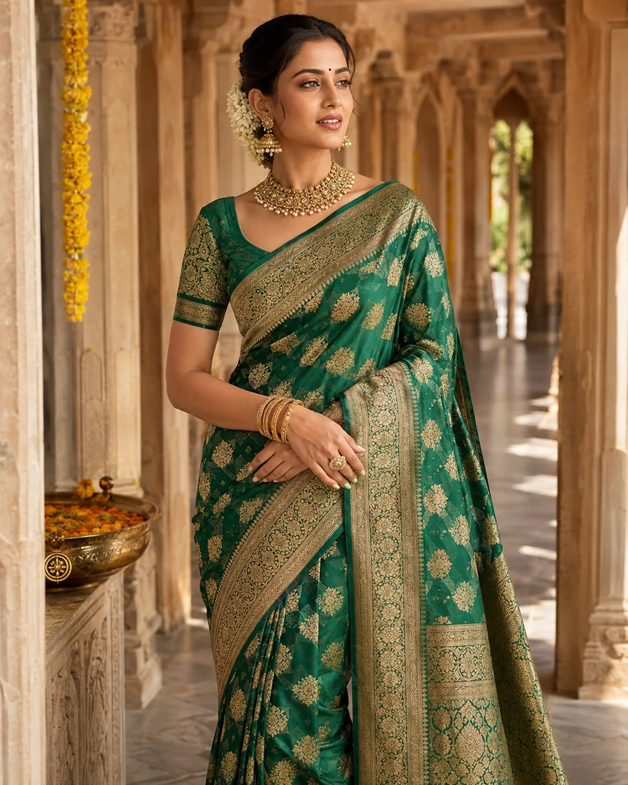 Green festive saree